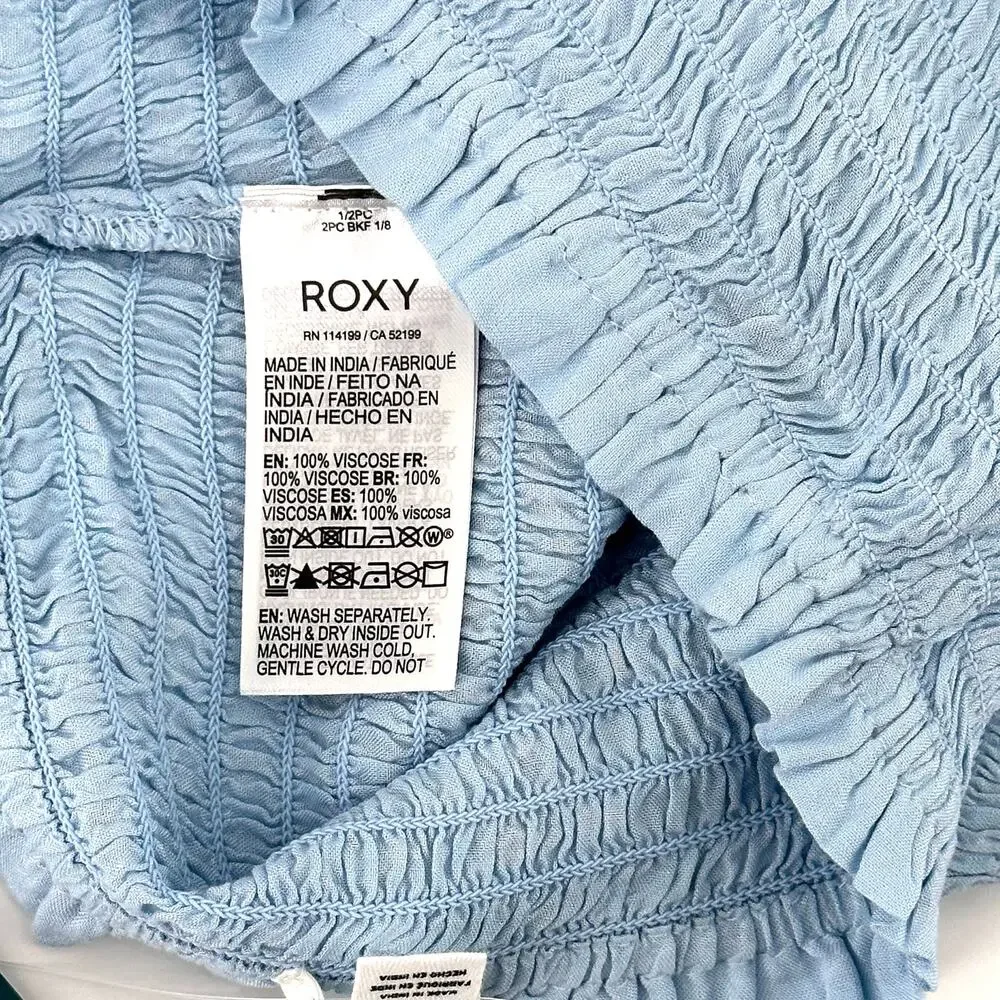 Roxy Tell Me Fitted Smocked Ruffle Hem Skirt Size XS Blue